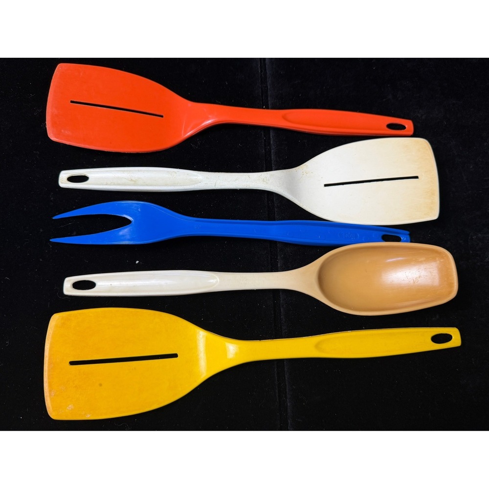 Vintage Foley Nylon Kitchen Utensil Set 5pc Spatulas Spoon Fork Multi Color MCM